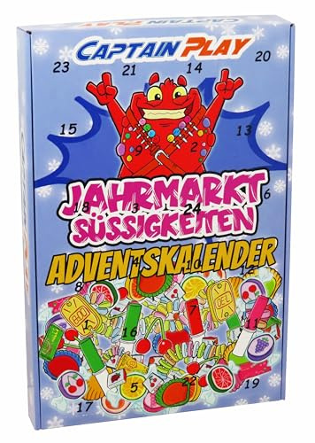 CAPTAIN PLAY Jahrmarkt Süßigkeiten Adventskalender 2025 mit 24 Teilen, Weihnachtskalender ohne Schokolade mit 315g