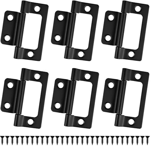YUUTIAL 6PCS Black Door Hinges, 2 inch Flush Hinges Cabinet Window Internal, Flush Mount Bearing Mute No Noise Matt Black for Wooden Doors Fence Closet Drawer