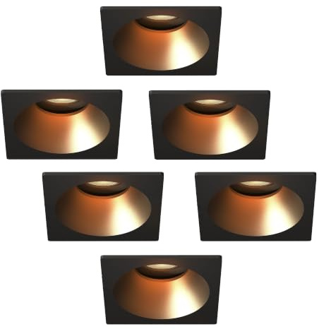 Ledvion 6er Set LED Einbaustrahler Rund Schwarz GU10 Fassung 3W Warmweiss | Einbaumass 81x81mm; Fuer trockene Innenraeume wie Wohnzimmer Kueche und Flur