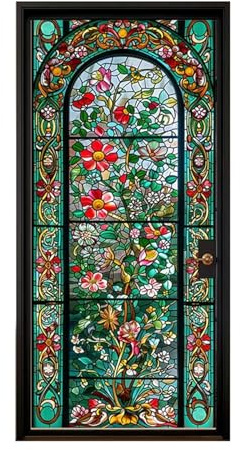 Fensterfolie Buntglas Rose Glasmalerei Film Blume Muster Home Decor Privatsphäre Selbstklebende Fenster Aufkleber(Color 3,50x100cm)