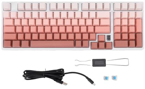 Zunate Wireless Mechanical Keyboard, Bluetooth 2.4G Wired Hot Swappable RGB Gaming Keyboard with 15 Lighting Effects, for Wins, for IOS, for Android PC Gaming Work (Pink White)