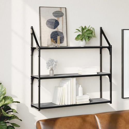 QZZCED Wandregal, 3 Ebenen, Holz, Technik, Grau, Sonoma, 80 x 21 x 78,5 cm, schwebendes Regal, Lagerung, begrenzter Platz, robuste Struktur, Hängeregal