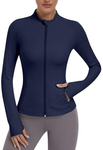 JoyGirl Womens Zip Up Sports Running Jacket with Pockets (Navy Blue,M)