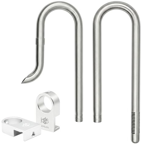 LINLAN 304 Stainless Steel Lily Pipe Inflow and Outflow with Mini Aluminum Alloy Pipe Holder, 360° Rotatable Outflow, Fits 16/22mm(5/8 i.d.) Filter Hose, for Rimless Aquariums (16mm)