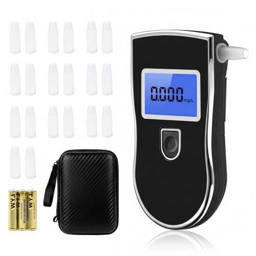 Yanbaozi Alkoholtester Digital mit LCD Display, Tragbarer Atemalkoholtester mit Halbleiter-Sensor, Schnelles Alkoholmessgerät mit 20 Mundstücken, Kompakter Promille Tester für Zuhause und unterwegs