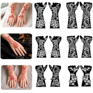 6 Feuilles Henné Pochoirs de Tatouage Henna Main Tatouage Pochoir Set Tatouage Temporaire Arabe Indien Mehndi Autocollants Conception D'Art Corporel RéUtilisable Pour Les Femmes Les Adolescents Et Le