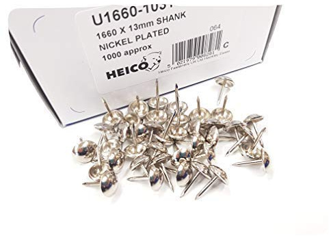 1000 Nickel chrome plated upholstery nails GENUINE HEICO IN BRANDED BOX 1 cm diameter decorative furniture studs