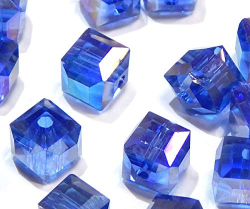 Perlin - 60Stk Glasperlen Tschechische Kristall Perlen Sapphire Blau AB Farbe 6x6 mm Würfel Glasschliffperlen Schmuckperlen Kinder-perlen X222 x3