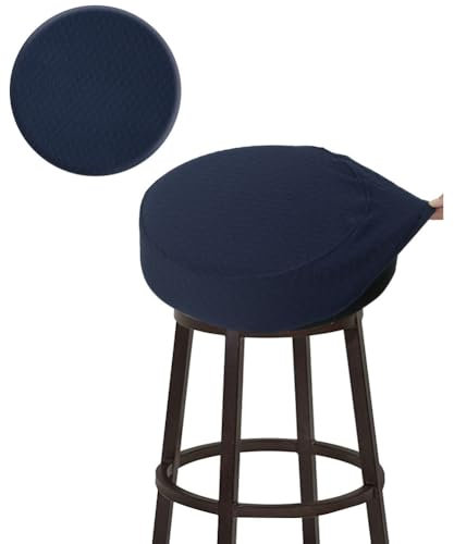 BUYUE Barhocker Hussen, Luxus Stoff Durchmesser 30-35cmRunde Knitter-resistente Dehnbare waschbar staubdicht Hocker Sitzbezug, S-Marineblau-1 Stück
