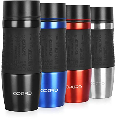 Opard Travel Mugs for Hot Drinks 360°Drinking Lid Double-Walled Vacuum Insulated Stainless Steel Coffee Cup, 350ml (Black)
