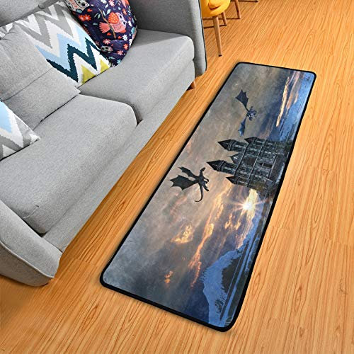 Mnsruu Teppich mit Drachenmotiv, 183 x 60 cm, mit rutschfester Rückseite, für Zuhause, Wohnzimmer, Büro, Küche