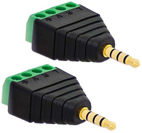 2X Klinke Adapter Stecker 3,5mm >Terminal Block 4-Pin Schraub Klemmen Kabel Adapter