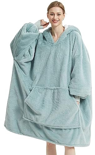Lanqinglv Decke Hoodie Sweatshirt Plüsch Flauschige Sherpa TV-Decke mit Ärmeln Schwarz Hellblau,Oversized Kapuzenpullover Kuscheldecke,Flanell Fleecedecke,Sofa Decke Einheitsgröße für Damen,Herren