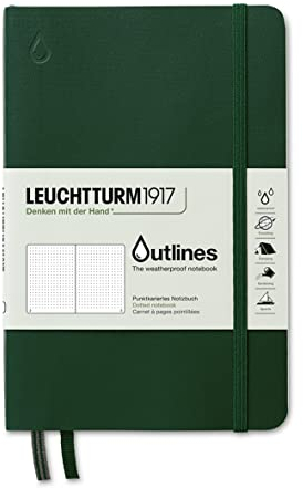 LEUCHTTURM1917 Outlines Notizbuch Paperback (B6+), Flexcover, 89 num. Seiten, 150 g/m² Seekartenpapier, Dotted, Wasserfest, Walden Green