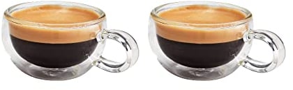 Judge Form Set of 2 Espresso Glass Coffee Cups with Handle, Hollow Vacuum Sealed, Hand Made, Heat Resistant, 75ml Espresso Cup