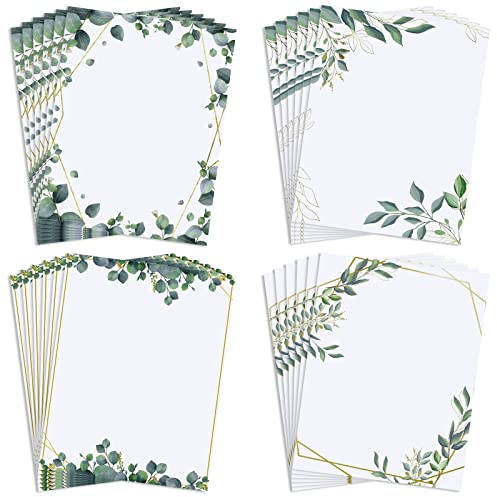 Teling Dekoratives Druckerpapier, für Scrapbooking, Hochzeitsprogramm, 21,6 x 27,7 cm, grüne Blumenbordüre, Schreiben für Zeichnen, Büro, Dankesgruß, Schreibwaren (Eukalyptus), 48 Blatt