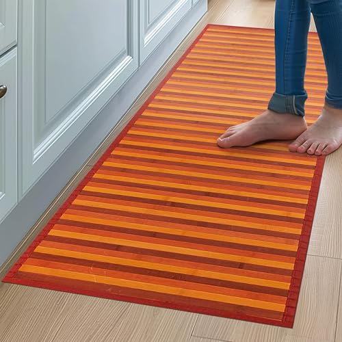 CosìCasa Bambusmatte Badematte Holz rutschfest | Nachhaltiger Bambusteppich, Küchenläufer, Duschvorleger | rutschfeste Badematte Bambus | Holzmatte für Bad & Küche (Ombre Rot, 50 x 290 cm)