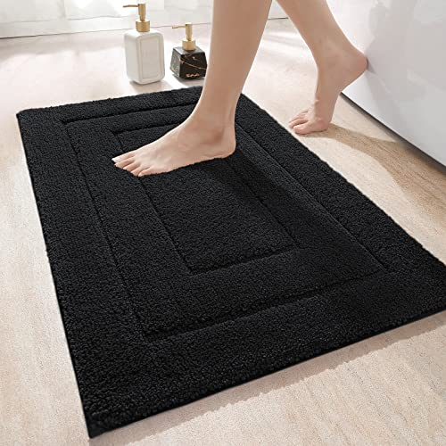 DEXI Badteppich rutschfeste,weicher Badezimmerteppich Wasserabsorbierend Badematte maschinenwaschbar Badvorleger für Dusche,Badewanne und Toilette, Schwarz, 60 x 90 cm