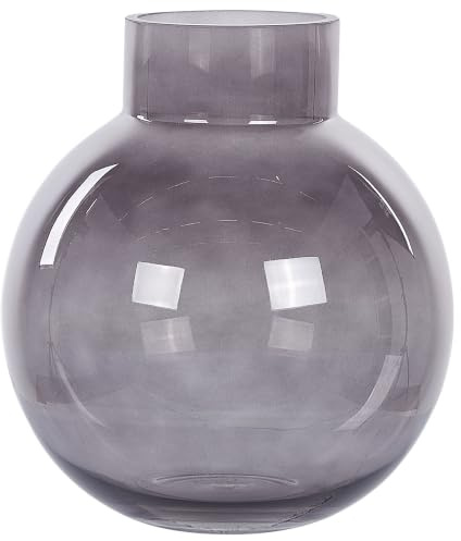 Deko Blumenvase Glas grau 22 cm bauchig mit breiter Öffnung Modern Polydrosos