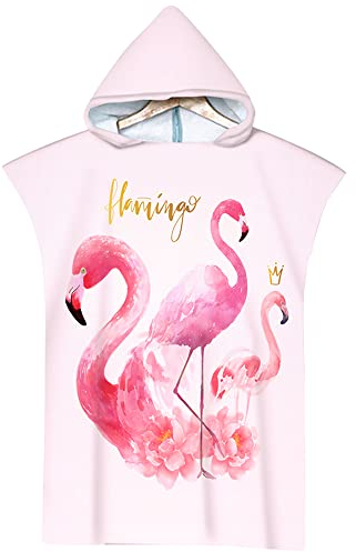Queenshin Übergroße Rosafarbene Flamingo Strandtücher mit Kapuze, Microfaser Poncho Handtücher Fitness Handtuch Saunatuch Badetuch für Damen, 75 x 110 cm
