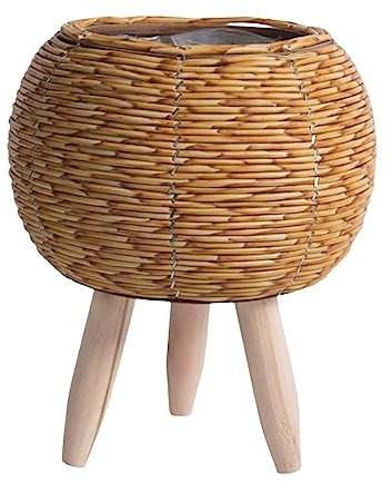 Ioensy - Cesta para plantas con soporte para macetas, moderno, estable, rústico, con exhibición de macetas, patas de madera, para café, bar, comedor, bola marrón claro