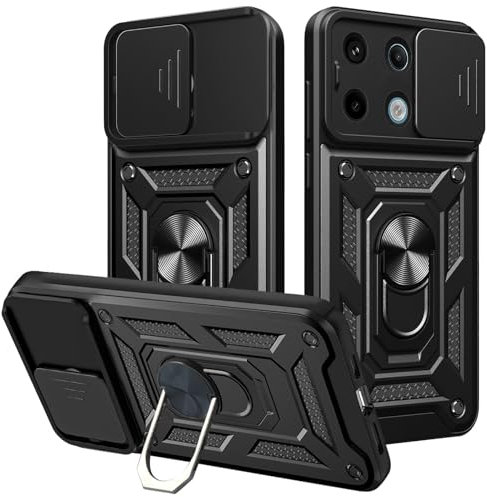 Funda para Xiaomi Redmi Note 13 Pro 5G / Poco X6 (No para Note 13 Pro 4G), [Protección de la cámara] Carcasa Cubierta Militar Cámara Deslizante Proteger 360° Soporte Anti-Choque Bumper - Negro