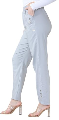Women's Full Length Cherry Berry Trousers - Ladies Italian Plain Casual Stretchy Elasticated Waist Summer Pants Plus Size 10-24