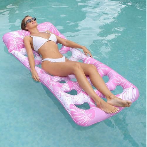Aufblasbares Pool Bett Aufblasbares Schwimmender Bett 180X90cm Aufblasbarer Wasserhängematte Aufblasbares Schwimmbett Pool Matratze Schwimmstuhl mit Löcher für Schwimmbad Sommer Party (Rosa)