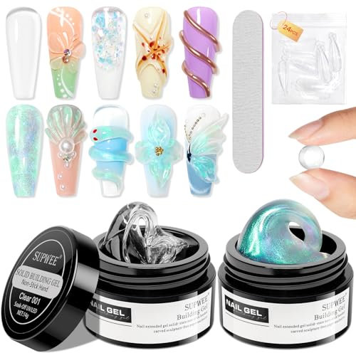 SUPWEE Solid Builder Gel für Nägel - Multifunktionales Non-Sticky Fester Aufbaugel Klar Auroragrün 3D Skulptur Gel Nail Art Nail Extension Nägel Carved Prägung hartes