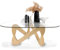 GESEILAY Dreieckiger Couchtisch aus Glas Durchsichtig Wohnzimmertisch Modern Glastisch Couch Klein Kaffeetisch mit Holz Base (Wood-Transparent, 82)