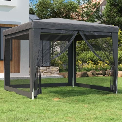 Rasen & Garten Partyzelt mit 4 Netz-Seitenwänden Anthrazit 3x3m HDPE Outdoor Living