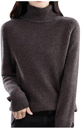 Sderg Cashmere Jumpers Ladies Sweater - Collar Puff Sleeve Jumper - Brown Navy Knitted Jumper