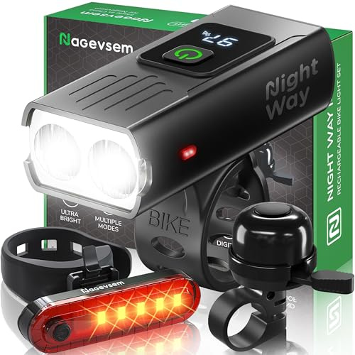 Bike Lights Front & Back with Bell for Night Riding, LED Bicycle Lights Set