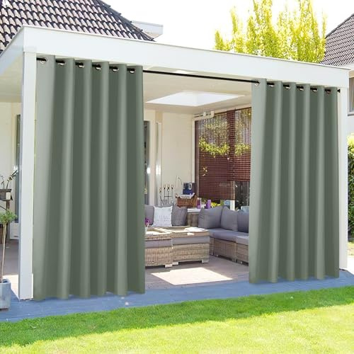 NICETOWN Outdoor-Vorhänge für Terrasse, wasserdicht, extra breit, 213,4 cm, 2 Paneele, sonnenblockierend, vertikal, wärmeisoliert, Edelstahlösen für Veranda, Pavillon, Pergola, Salbeigrün, 213,4 cm