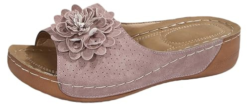 Zapatillas de estar por casa para mujer, cómodas, ortopédicas, de verano, para caminar, gorra abierta, para el tiempo libre, piel sintética, vintage, sandalias informales, sandalias de cuña para el