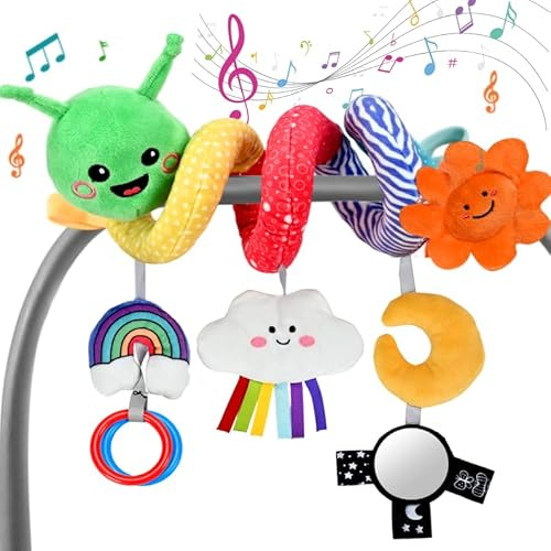 Plüsch Babybett-Hängespielzeuge mit Musik, sensorische Spielzeuge 0-12 Monate. Wolke mit berührungsaktiver Musikbox (30 Sounds), waschbar – Geschenk für Kinderwagen/Kindersitze/Betten