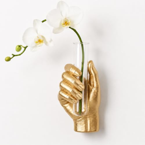 Gold Hand Wandskulptur mit Vase - Einzigartige Harzkunst, Wandmontierte Blumenvase, moderne Dekoration für Wohnzimmer, Büro, Wohnungen, stilvolles Zuhause, elegantes Interieur, moderne Dekoration