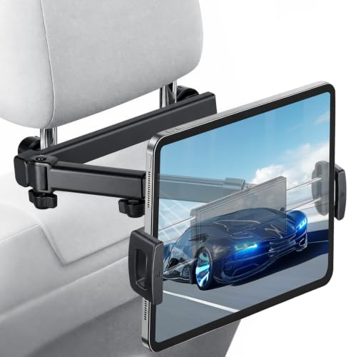 VINATO Supporto Tablet Auto Poggiatesta, Rotazione 360°, Braccio Telescopico, Compatibile Dispositivi 4,7-13 Pollici, Nero