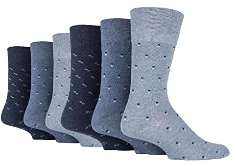 6 Pairs men's gentle grip no elastic socks 6-11 uk, 39-45 eur Assorted colours squares (MGG44)