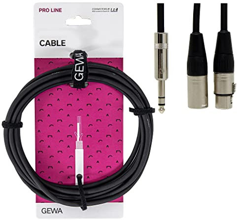 GEWA Câble d'insertion Pro Line 3m, noir, prise REAN, 1x jack stéréo 6,3 mm - 1x XLR(m) & 1x XLR (f), 190735