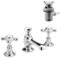 Hudson Reed Old London BC307HX Topaz | Traditional Bathroom 3 Hole Basin Mixer Taps with Crosshead Handles and Hexagonal Collars with Pop-Up Waste, 94mm x 246mm, Chrome/White, 3TH, Set of 3 Pieces