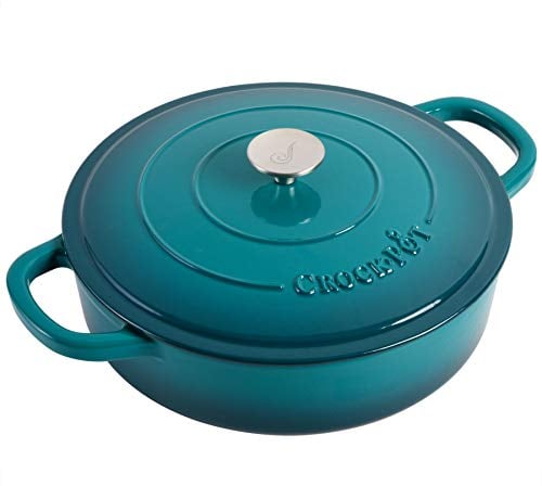 Crock-Pot Schmorpfanne Artisan emailliertes Gusseisen mit Deckel, 5 Quart, Blaugrün Ombre