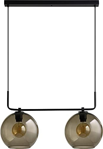 Licht-Erlebnisse Hängelampe Schwarz Glasschirm 2-flammig Gestell Eckig Retro Stil Vintage Pendelleuchte Wohnzimmer Schlafzimmer