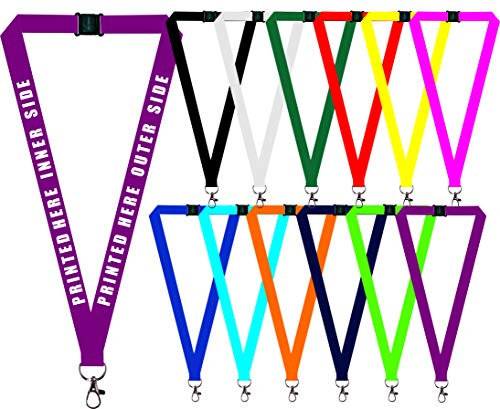 1 x Personalised Printed Neck/Lanyard. Personalised ID Neck Strap Lanyard for holding a name badge, ID card or keys. Red, Blue, Black, Yellow, White (PURPLE) (Hands Off ® Lanyard)