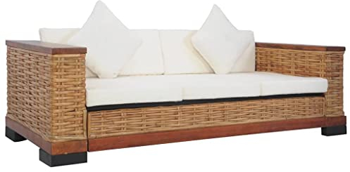 vidaXL Sofa 3-Sitzer mit Auflagen Couch Rattansofa Loungesofa Sitzmöbel Wohnzimmersofa Rattanmöbel Designsofa Korbsofa Braun Natur Rattan