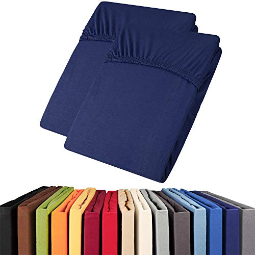 aqua-textil Viana Topper Laken Doppelpack 140x200-160x200 cm dunkel blau Baumwolle Spannbetttuch Jersey Spannbettlaken
