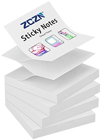 ZCZN Z-Notes Haftnotizen Sticky Selbstklebende Haftnotizzettel Klebezettel 4 Blöcke x 100 Blatt, 76 x 76 mm, Weiß