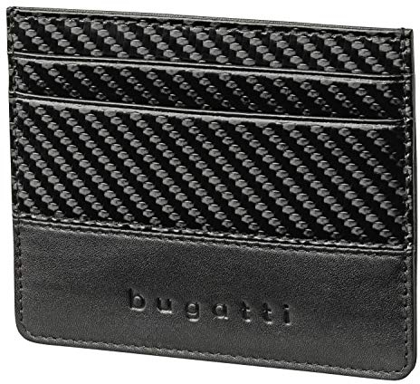 Bugatti Comet Kreditkartenetui Herren Leder – Flaches Portemonnaie für Karten Schwarz – Mini Smart Wallet 5CC RFID