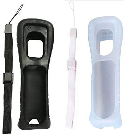 Generic Coque en silicone avec dragonne pour télécommande Nintendo Wii Blanc/noir