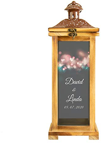 Romantische Landhaus Laterne | XL Holzlaterne 42 cm groß | Hochzeitslaterne als Hochzeitsgeschenk für das Brautpaar | Geschenkidee zum Hochzeitstag | Gartendeko, Gartenlaterne | Herzen - Dunkel